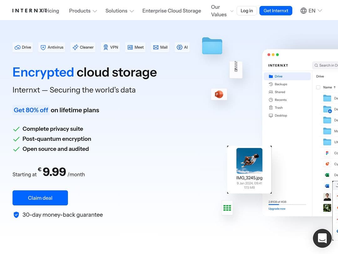 Screenshot of Internxt