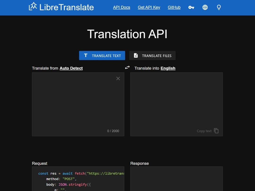 Screenshot of LibreTranslate