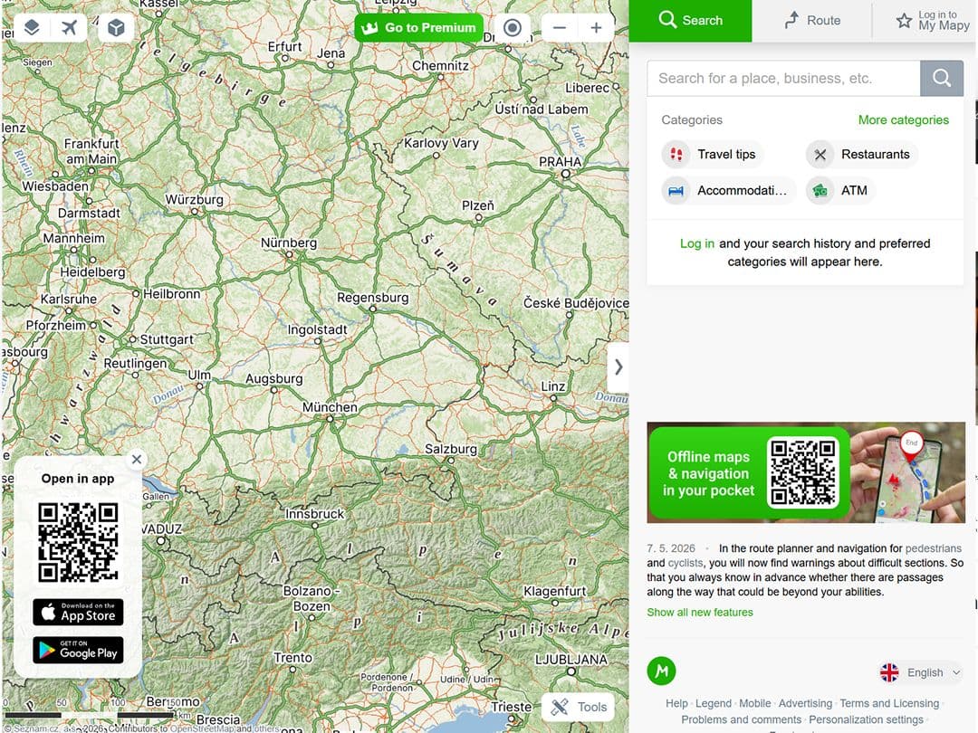 Screenshot of Mapy.com