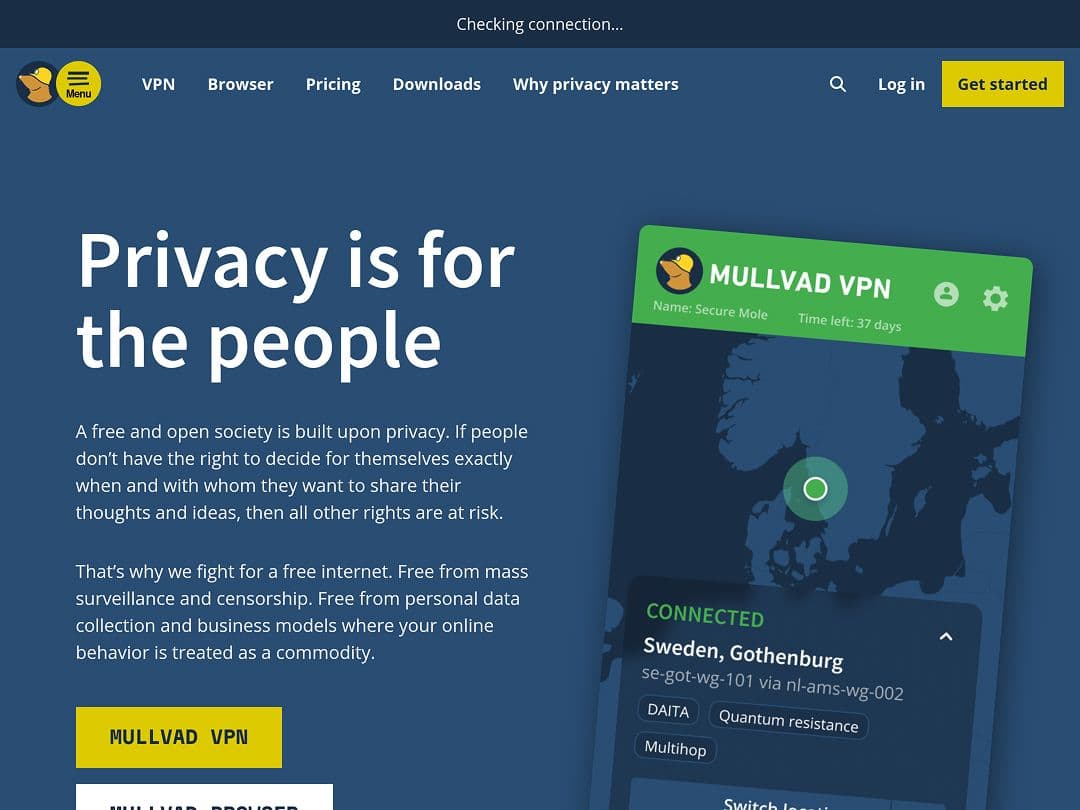Screenshot of Mullvad VPN
