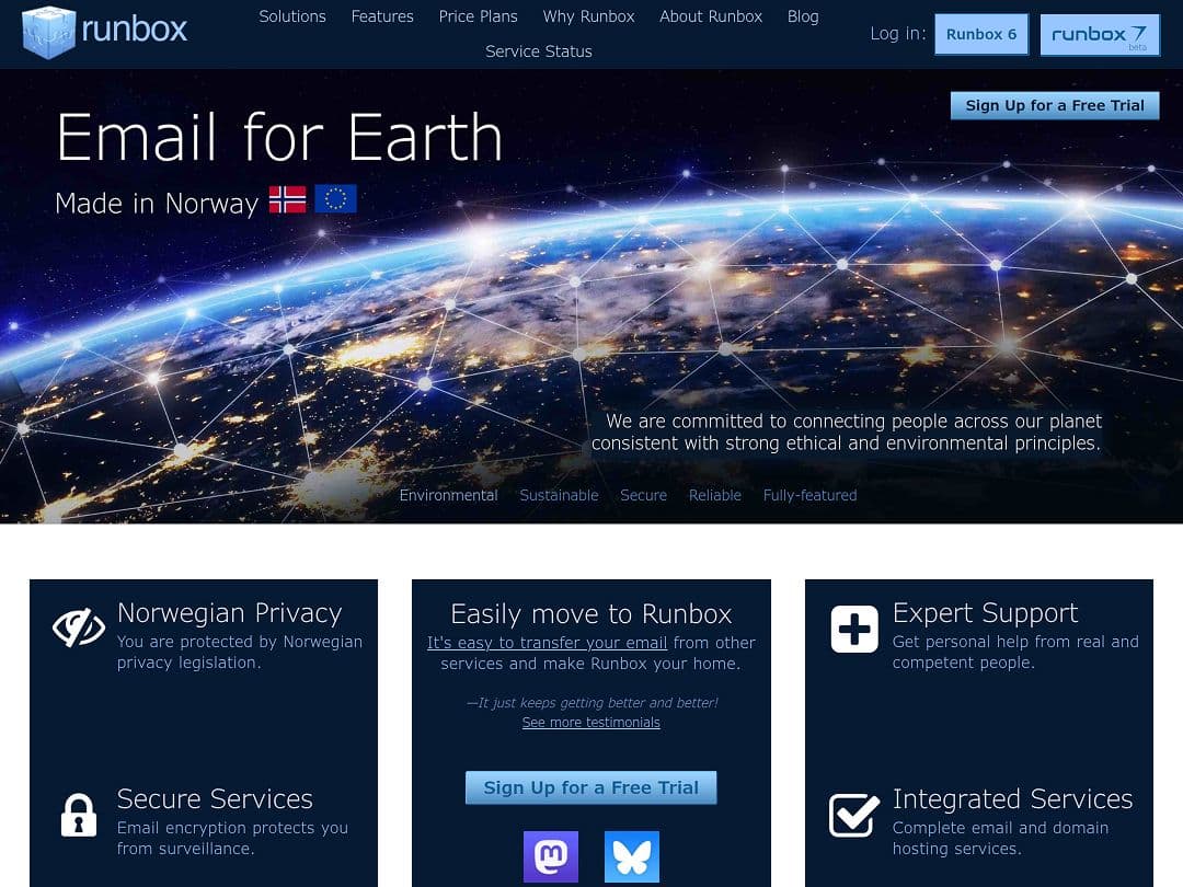 Screenshot of Runbox